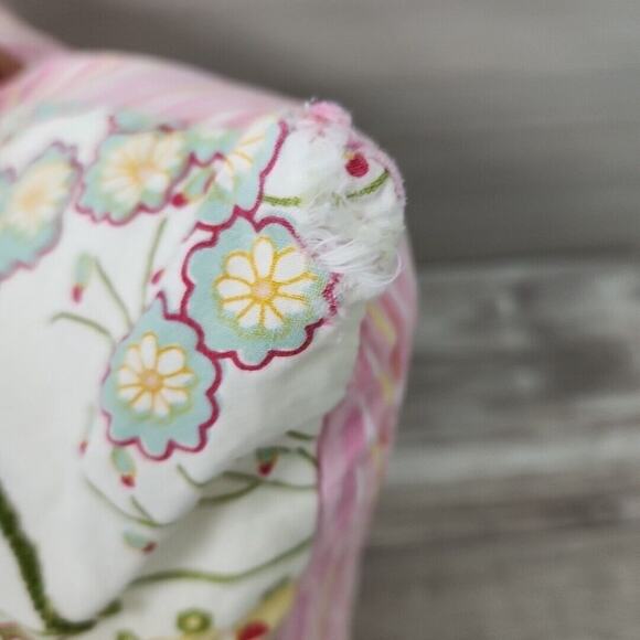 Pier 1 Imports Multicolored Floral Pastel Embroidered Pillow Pink Stripe Back - Picture 8 of 13